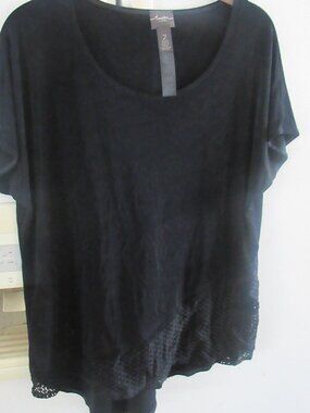 Chico’s Travelers black Angled mixed knit top tunic m l 2